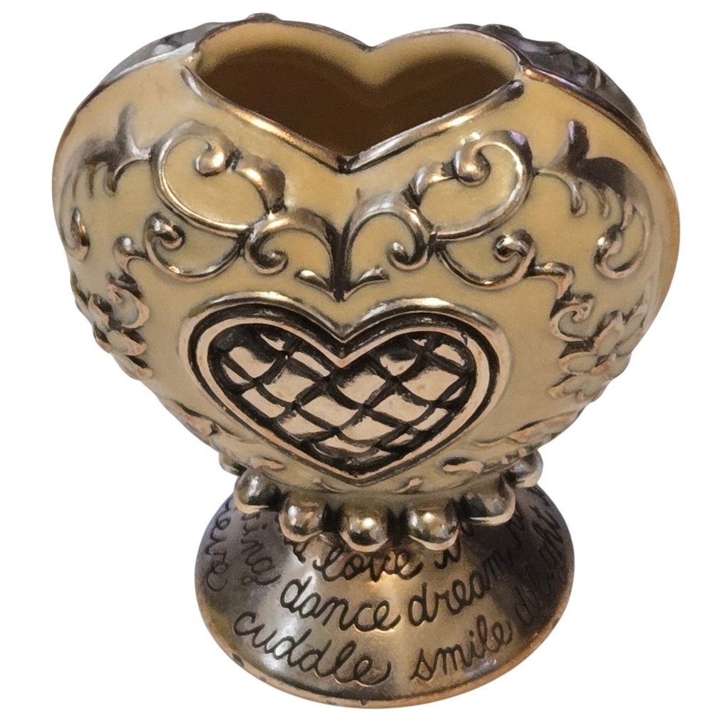 Brighton Heart Trinket Holder Ornate Scrollwork Taiwan Gold Tone